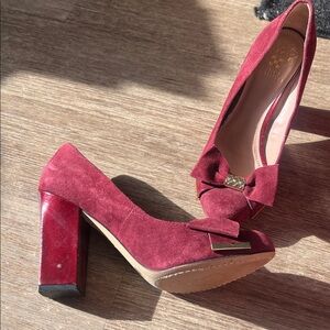 Verona Suede Bow Stack Block Pump High heel Chunky
